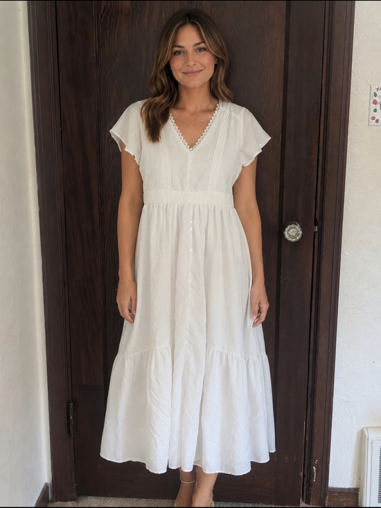 Arbor Dresses & Skirts - Arbor White V-Neck Tiered Maxi Dress